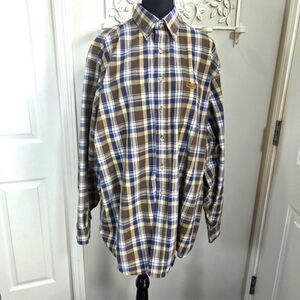 Carhartt Men's Plaid Shirt - Brown and Blue Size L